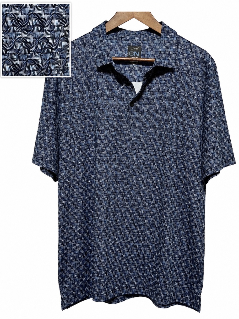 GREG NORMAN ML75 Play Dry Golf Polo Blue Geometric Performance XL